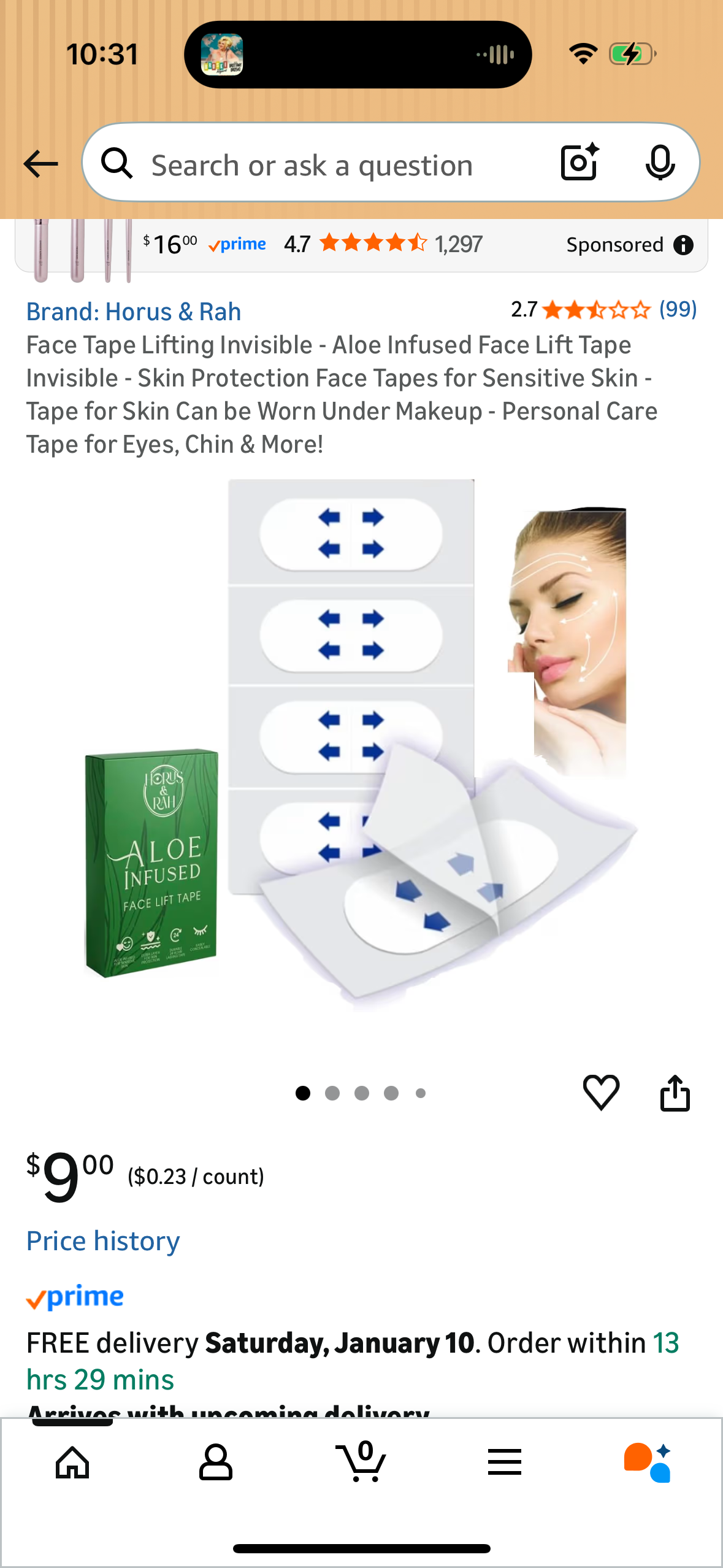 Face Tape Lifting Invisible - Aloe Infused Face Lift Tape Invisible - Skin Protection Face Tapes for Sensitive Skin - Tape for Skin Can be Worn Under Makeup - Personal Care Tape for Eyes, Chin & More!