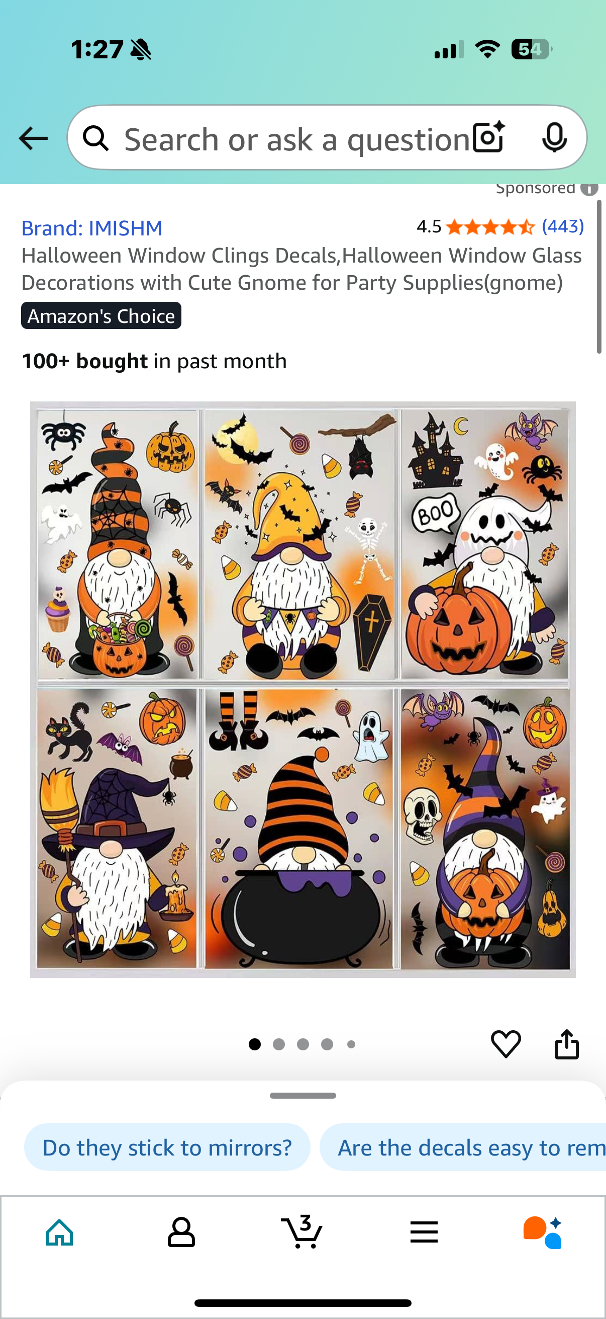 Halloween Window Clings Decals,Halloween Window Glass Decorations with Cute Gnome for Party Supplies(gnome