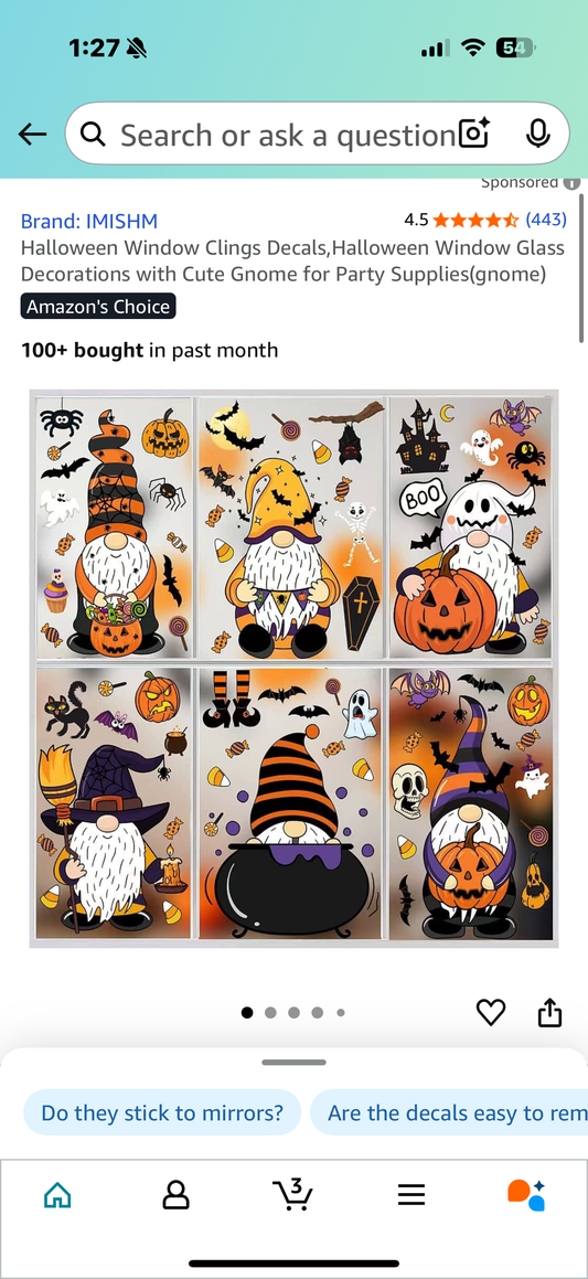 Halloween Window Clings Decals,Halloween Window Glass Decorations with Cute Gnome for Party Supplies(gnome