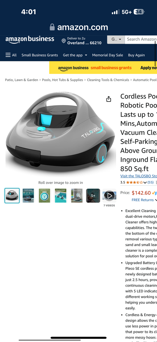 TALOSBO Cordless Robotic Pool Vacuum, Self-Parking, Portable, Ideal for Above-Ground Flat Pool up to 645 Sq.ft, Pleco S1