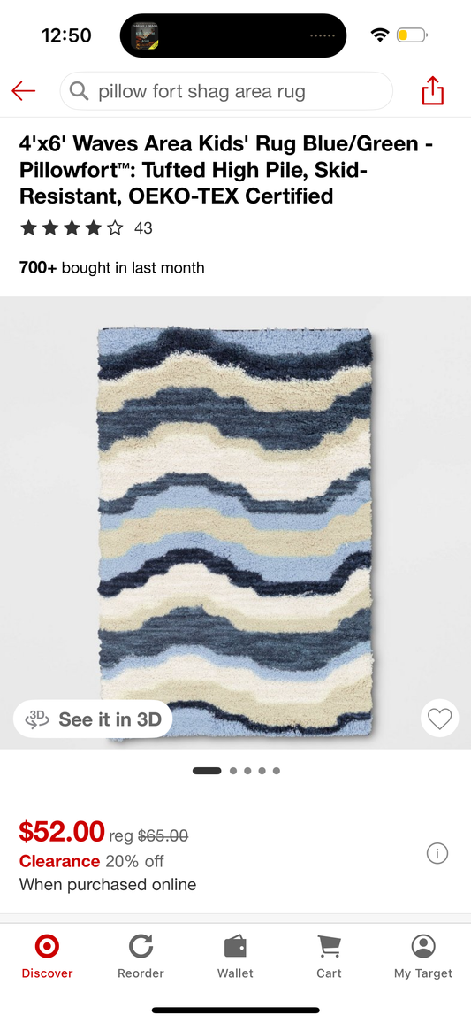 4'x6' Waves Area Kids' Rug Blue/Green - Pillowfort™: Tufted High Pile, Skid-Resistant, OEKO-TEX Certified