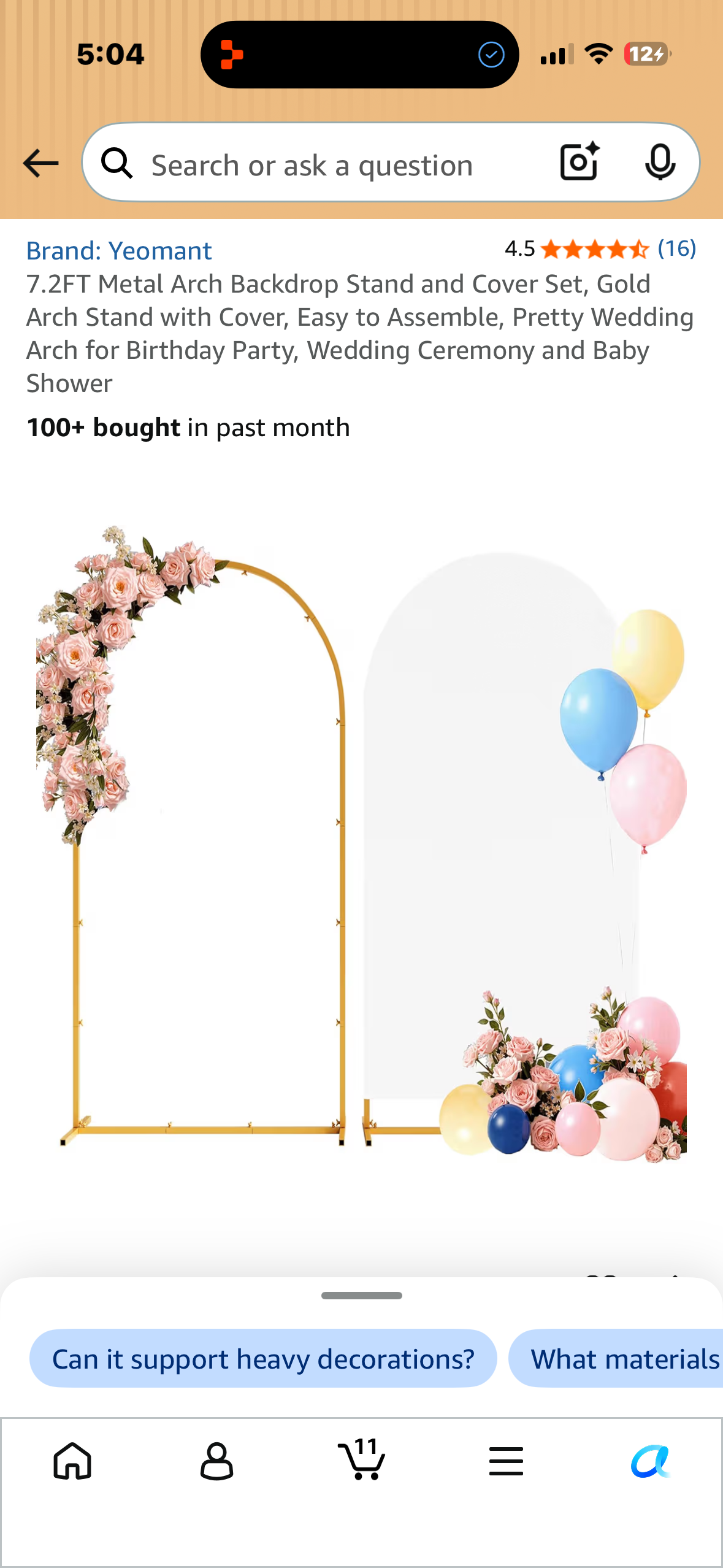 6.8’  Metal Arch Backdrop Stand and Cover Set, Gold Arch Stand with Cover, Easy to Assemble, Pretty Wedding Arch for Birthday Party, Wedding Ceremony and Baby Shower