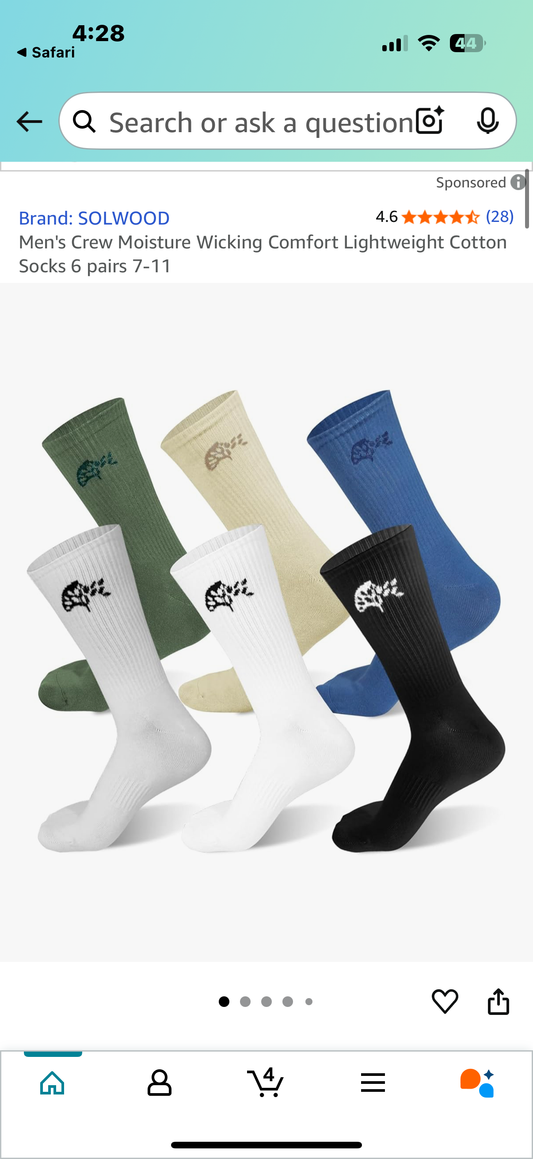 Men's Crew Moisture Wicking Comfort Lightweight Cotton Socks 6 pairs 7-11