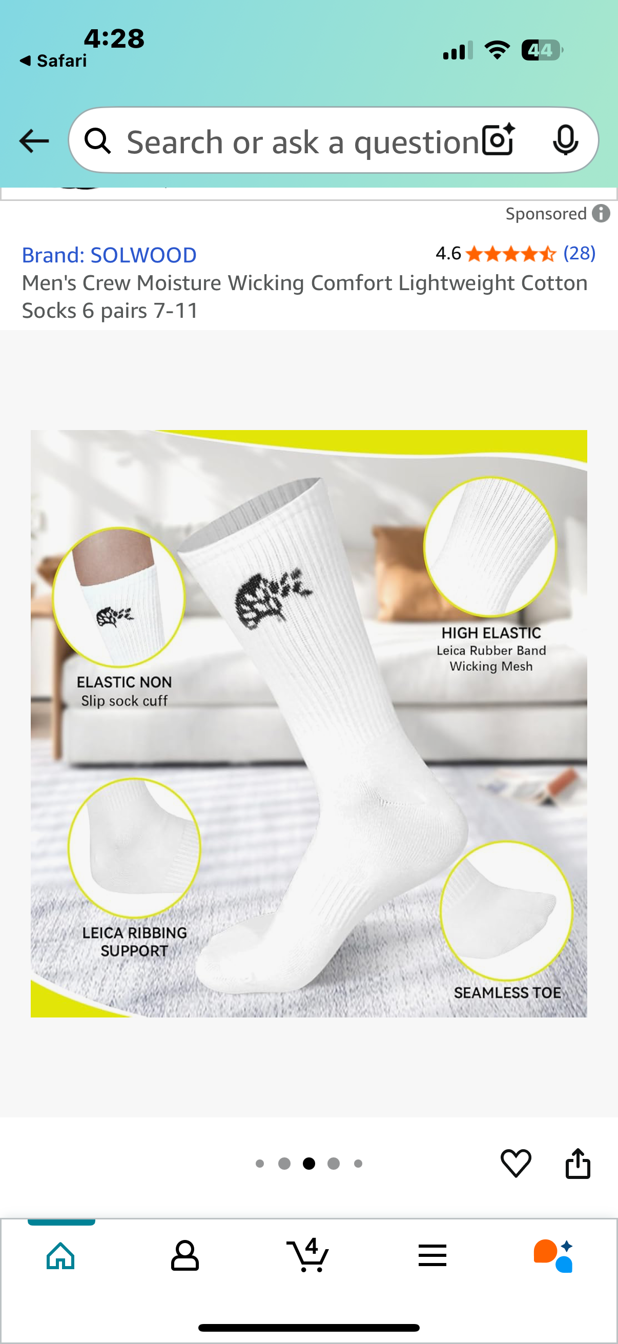 Men's Crew Moisture Wicking Comfort Lightweight Cotton Socks 6 pairs 7-11