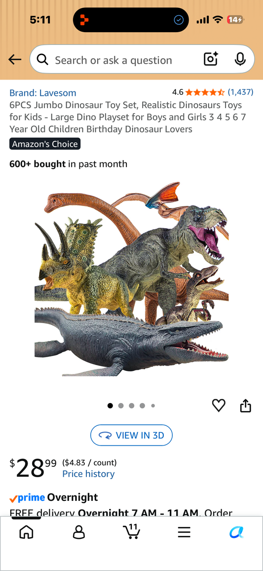 6 Piece Jumbo Dinosaur Toy Set, Realistic Dinosaur Playset for Dinosaur Lovers