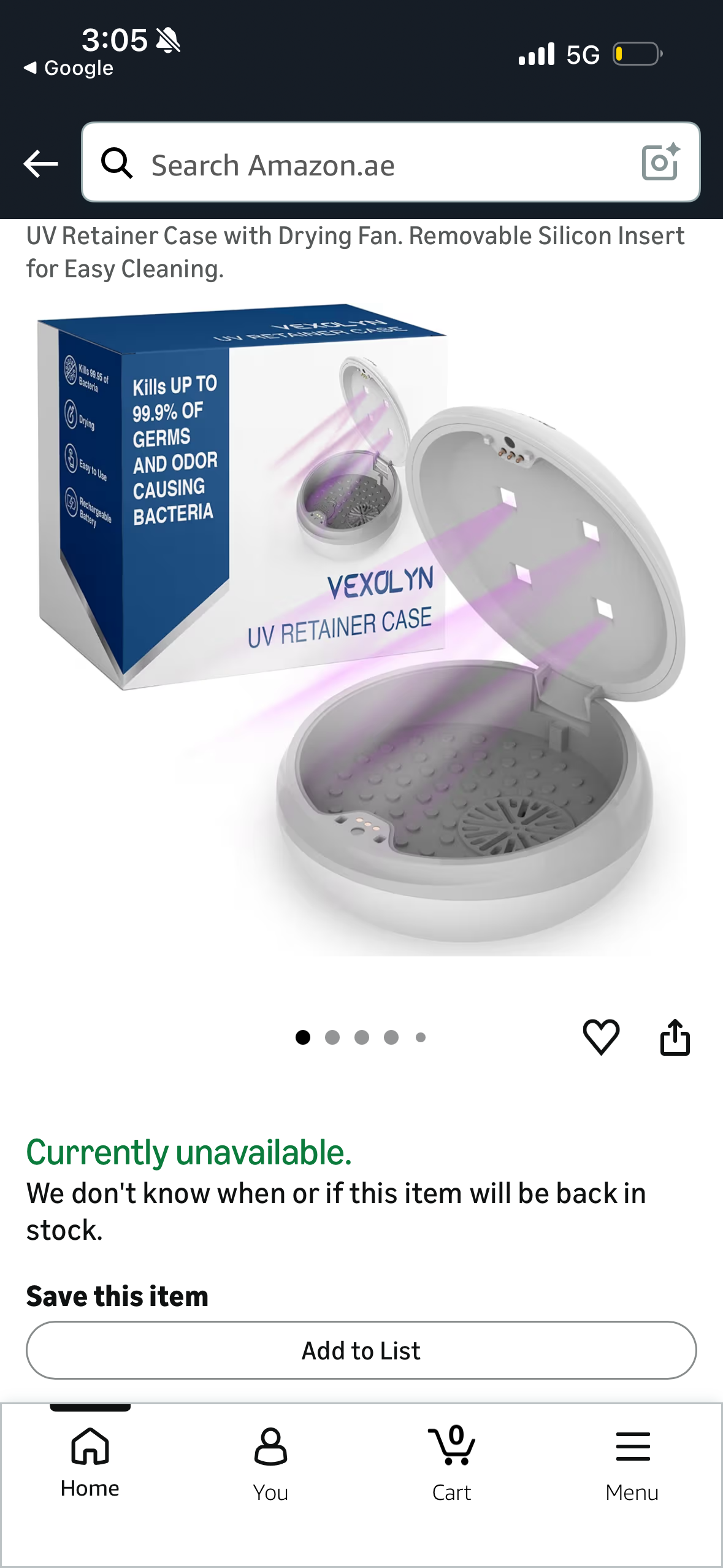 UV Retainer Case with Drying Fan. Removable Silicon Insert for Easy Cleaning