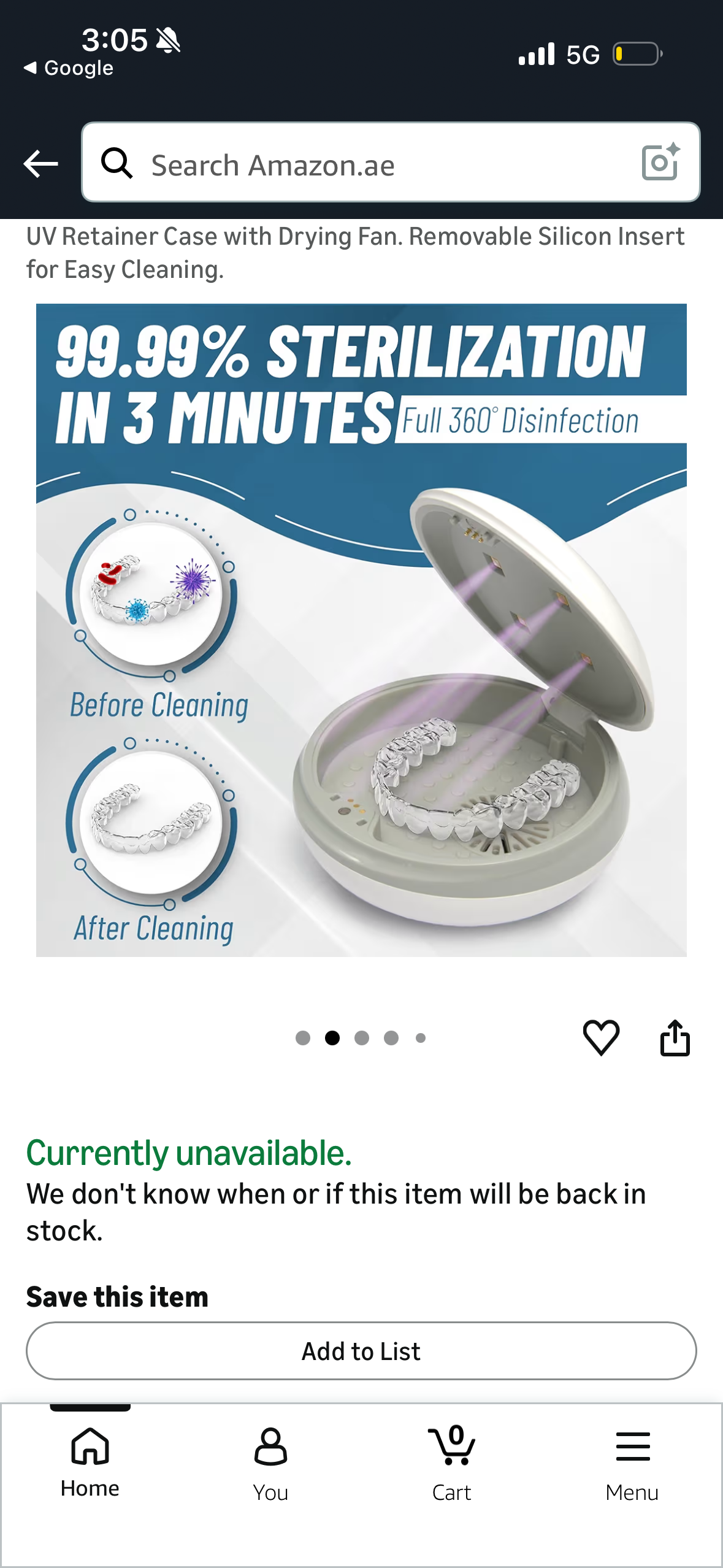 UV Retainer Case with Drying Fan. Removable Silicon Insert for Easy Cleaning