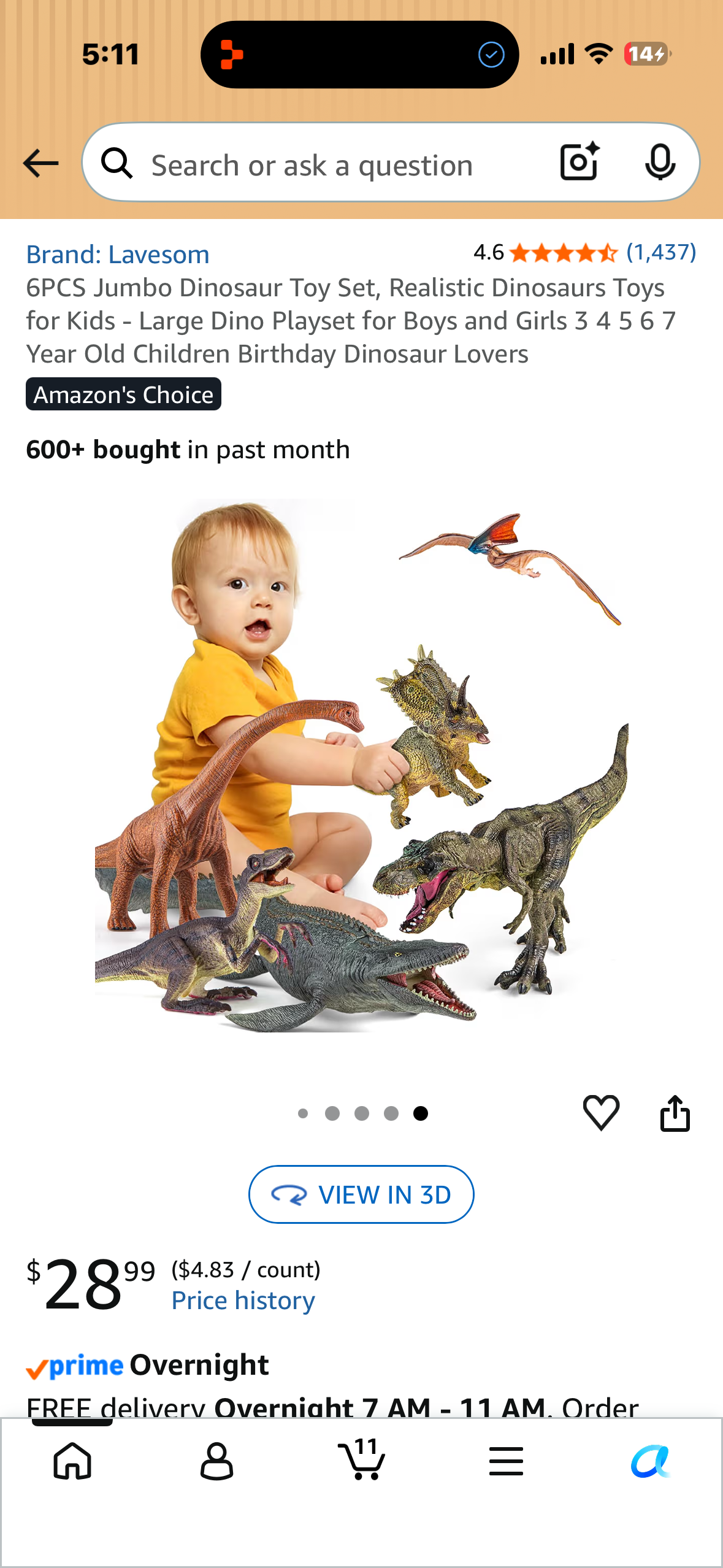 6 Piece Jumbo Dinosaur Toy Set, Realistic Dinosaur Playset for Dinosaur Lovers