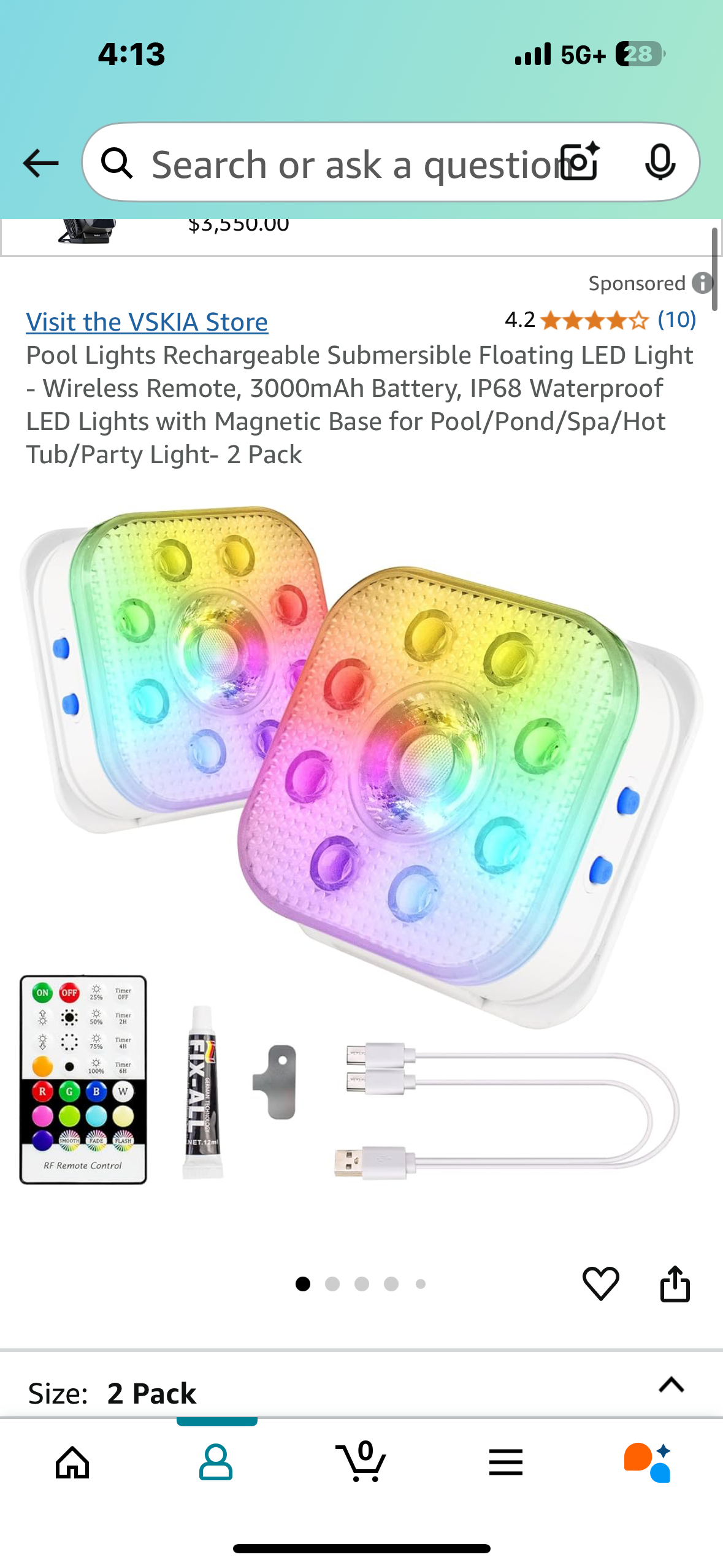 Pool Lights Rechargeable Submersible Floating LED Light - Wireless Remote, 3000mAh Battery, IP68 Waterproof LED Lights with Magnetic Base for Pool/Pond/Spa/Hot Tub/Party Light- 2 Pack