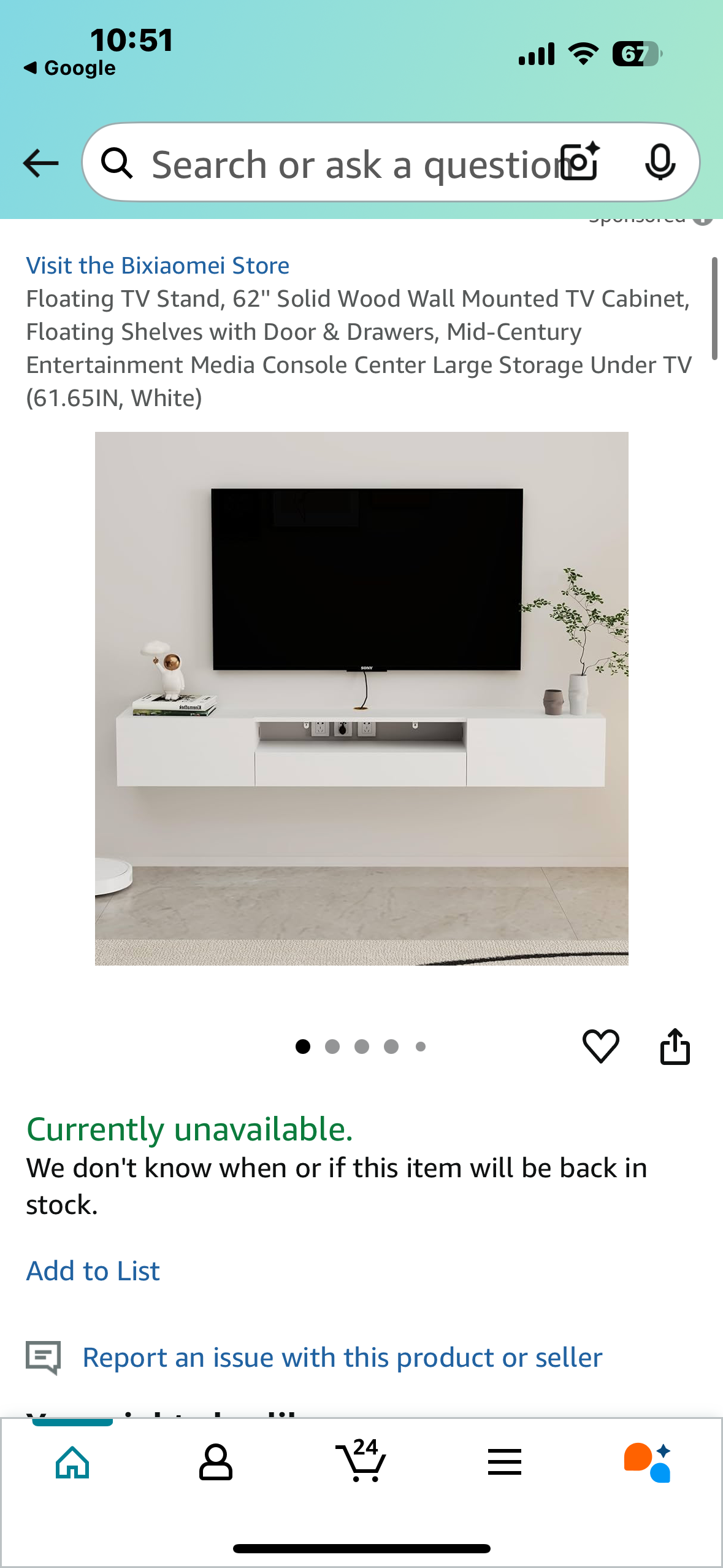 New - Floating TV Stand, 62'' Solid Wood Wall Mounted TV Cabinet, Floating Shelves with Door & Drawers, (61.65IN, White) (L922)