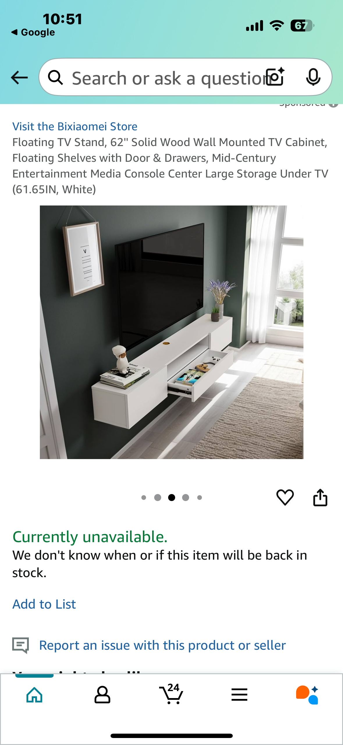 New - Floating TV Stand, 62'' Solid Wood Wall Mounted TV Cabinet, Floating Shelves with Door & Drawers, (61.65IN, White) (L922)