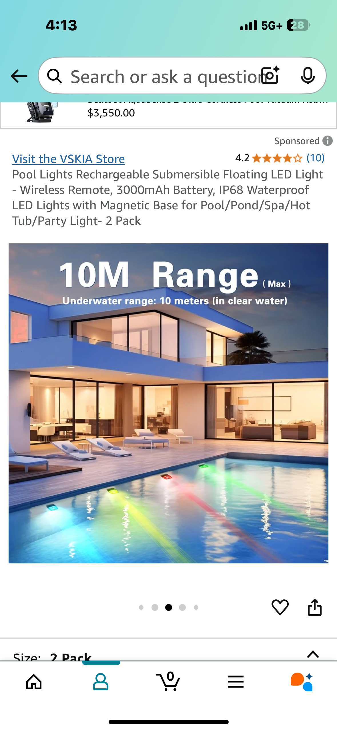 Pool Lights Rechargeable Submersible Floating LED Light - Wireless Remote, 3000mAh Battery, IP68 Waterproof LED Lights with Magnetic Base for Pool/Pond/Spa/Hot Tub/Party Light- 2 Pack