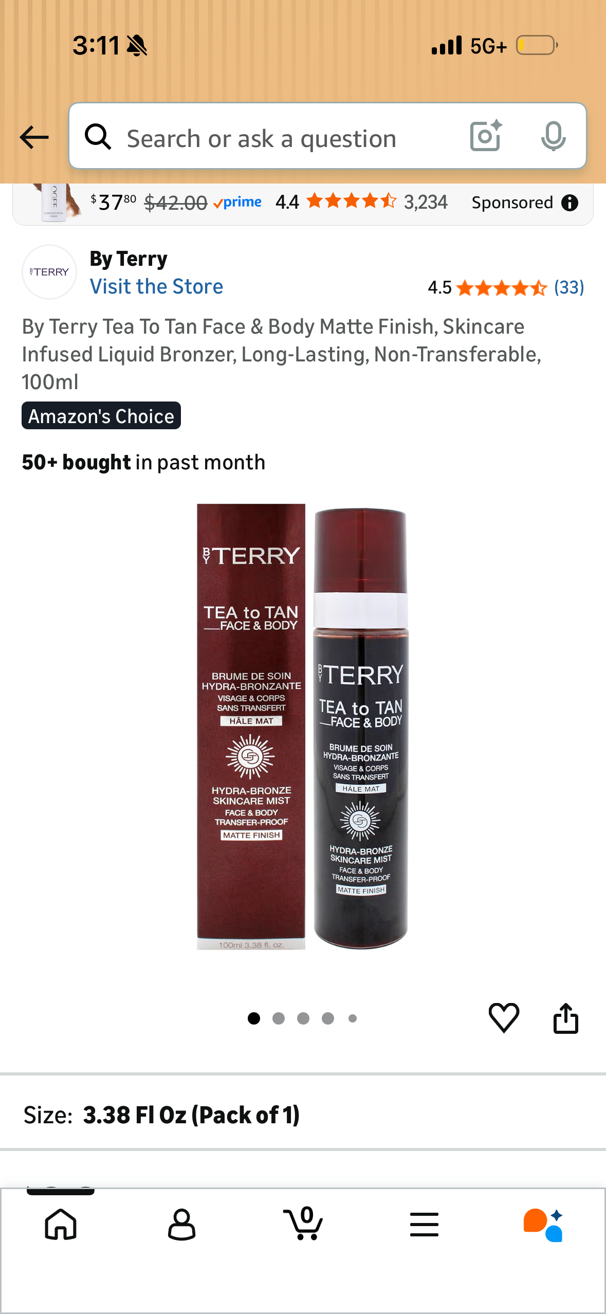 By Terry Tea To Tan Face & Body Matte Finish, Skincare Infused Liquid Bronzer, Long-Lasting, Non-Transferable, 100ml