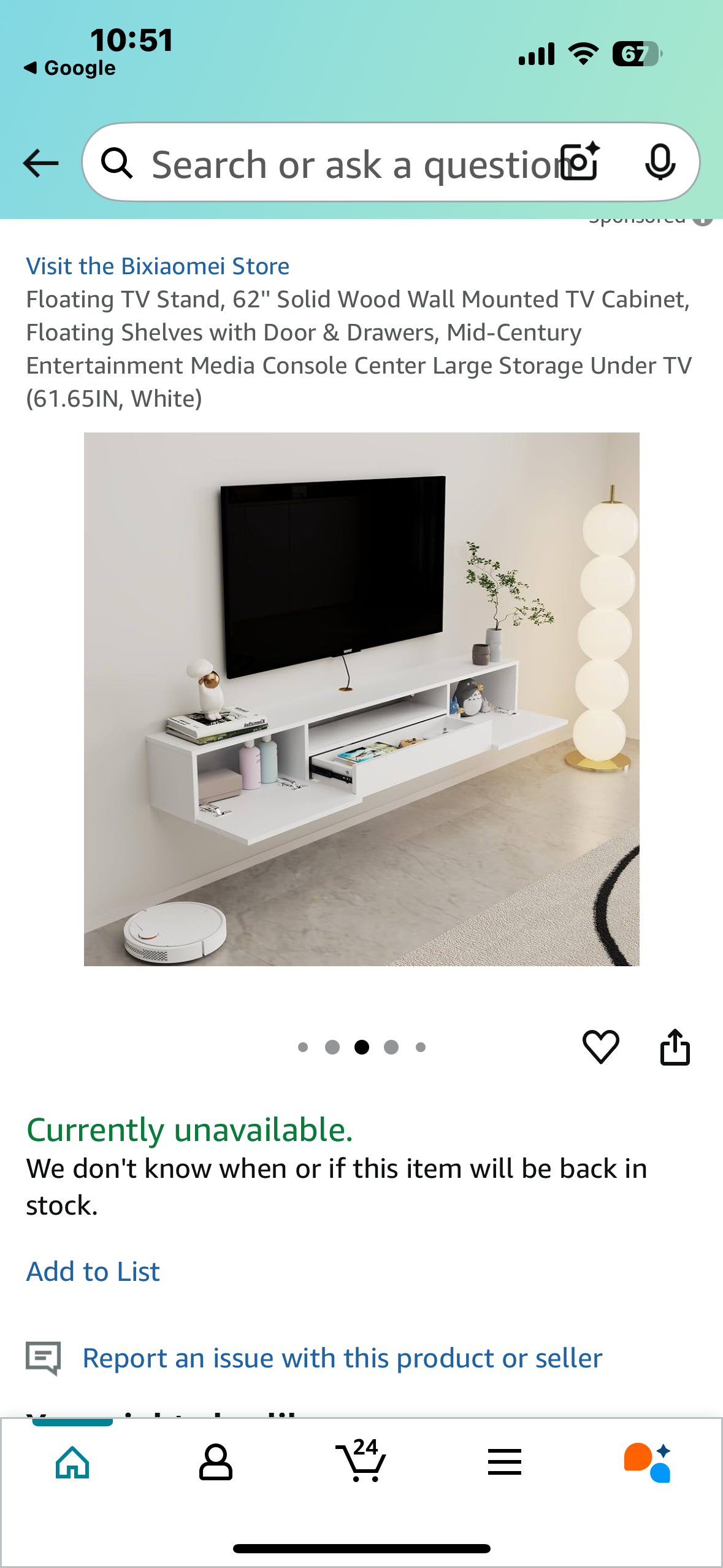 New - Floating TV Stand, 62'' Solid Wood Wall Mounted TV Cabinet, Floating Shelves with Door & Drawers, (61.65IN, White) (L922)