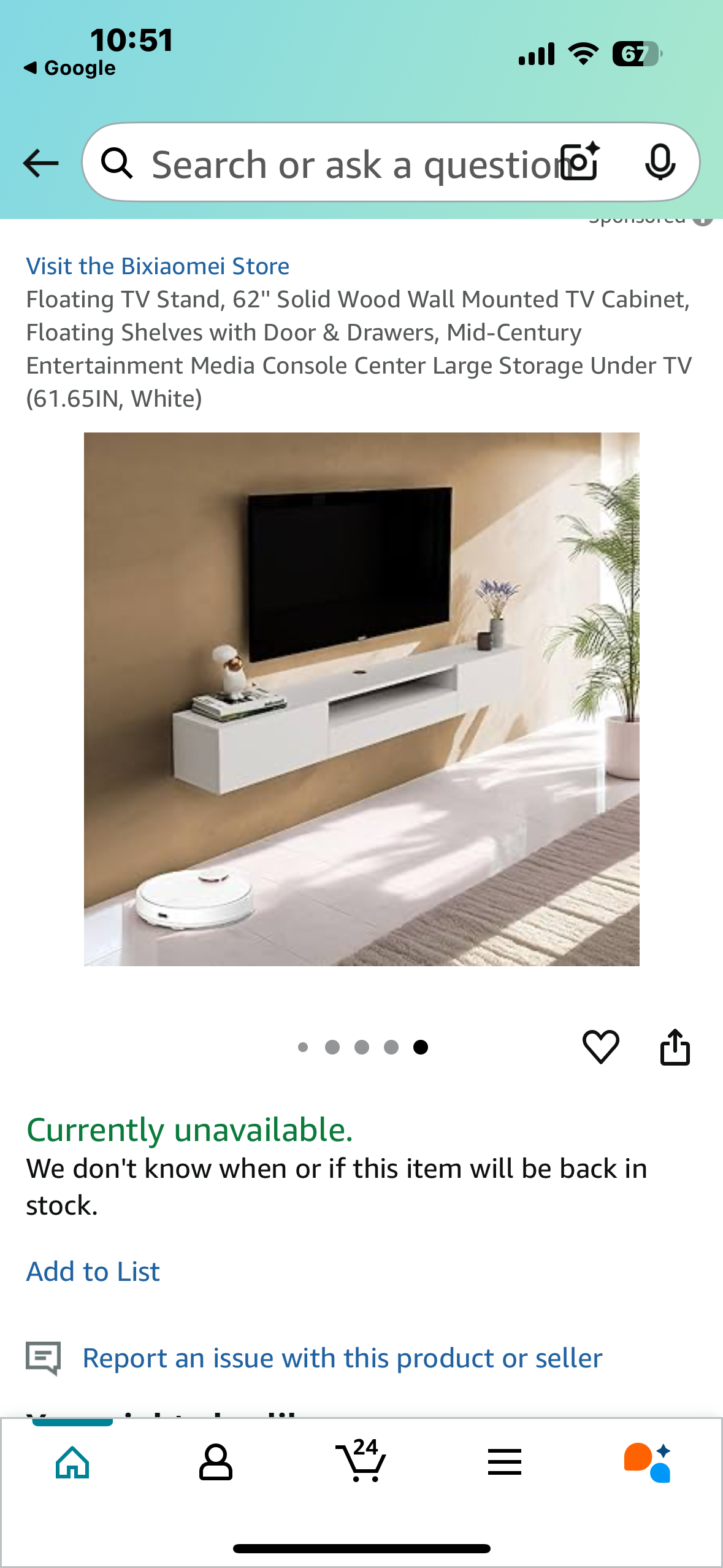 New - Floating TV Stand, 62'' Solid Wood Wall Mounted TV Cabinet, Floating Shelves with Door & Drawers, (61.65IN, White) (L922)