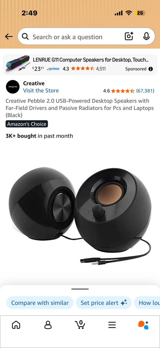 Creative Pebble 2.0 USB-Powered Desktop Speakers with Far-Field Drivers and Passive Radiators for Pcs and Laptops (Black)