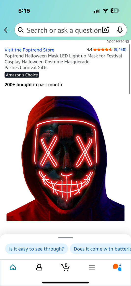 Poptrend Halloween Mask LED Light up Mask for Festival Cosplay Halloween Costume Masquerade Parties