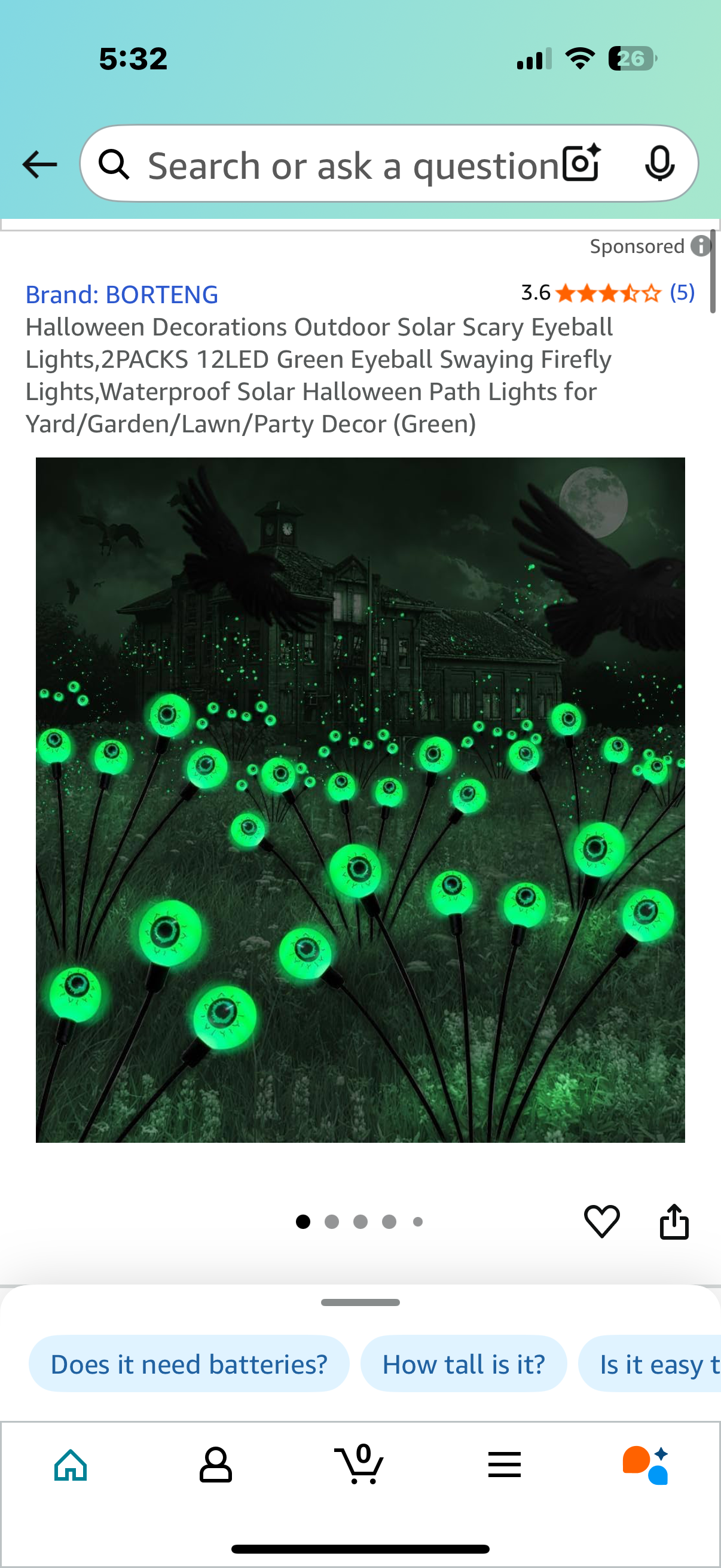 Halloween Decorations Outdoor Solar Scary Eyeball Lights,2PACKS 12LED Green Eyeball Swaying Firefly Lights,Waterproof Solar Halloween Path Lights for Yard/Garden/Lawn/Party Decor (Green