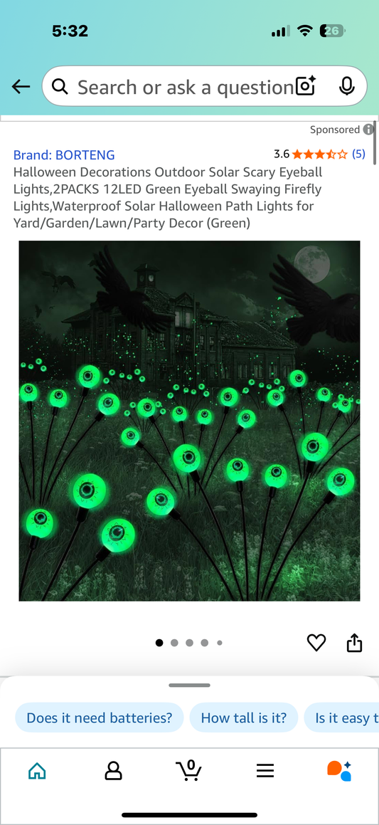 Halloween Decorations Outdoor Solar Scary Eyeball Lights,2PACKS 12LED Green Eyeball Swaying Firefly Lights,Waterproof Solar Halloween Path Lights for Yard/Garden/Lawn/Party Decor (Green