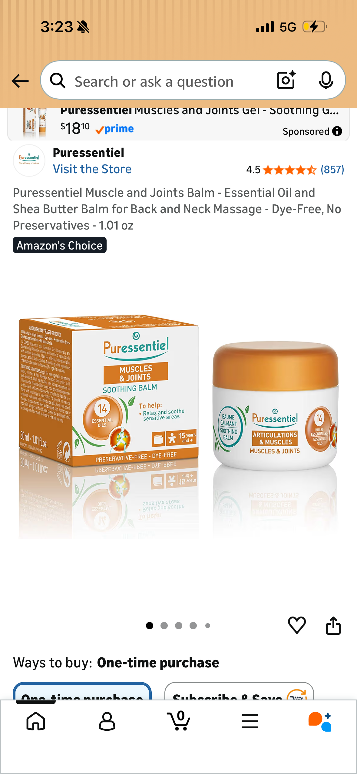 Puressentiel Muscle and Joints Balm - Essential Oil and Shea Butter Balm for Back and Neck Massage - Dye-Free, No Preservatives - 1.01 oz