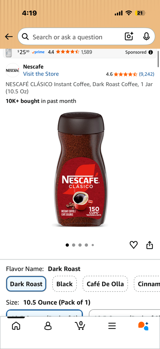 NESCAFÉ CLÁSICO Instant Coffee, Dark Roast Coffee, 1 Jar (10.5 Oz)