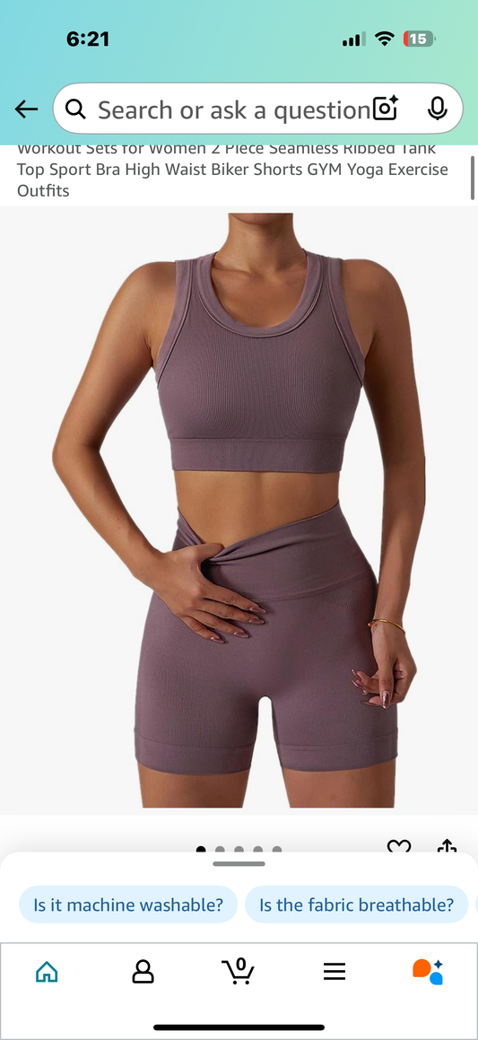 Workout Sets for Women 2 Piece Seamless Ribbed Tank Top Sport Bra High Waist Biker Shorts GYM Yoga Exercise Outfits (Size Small)
