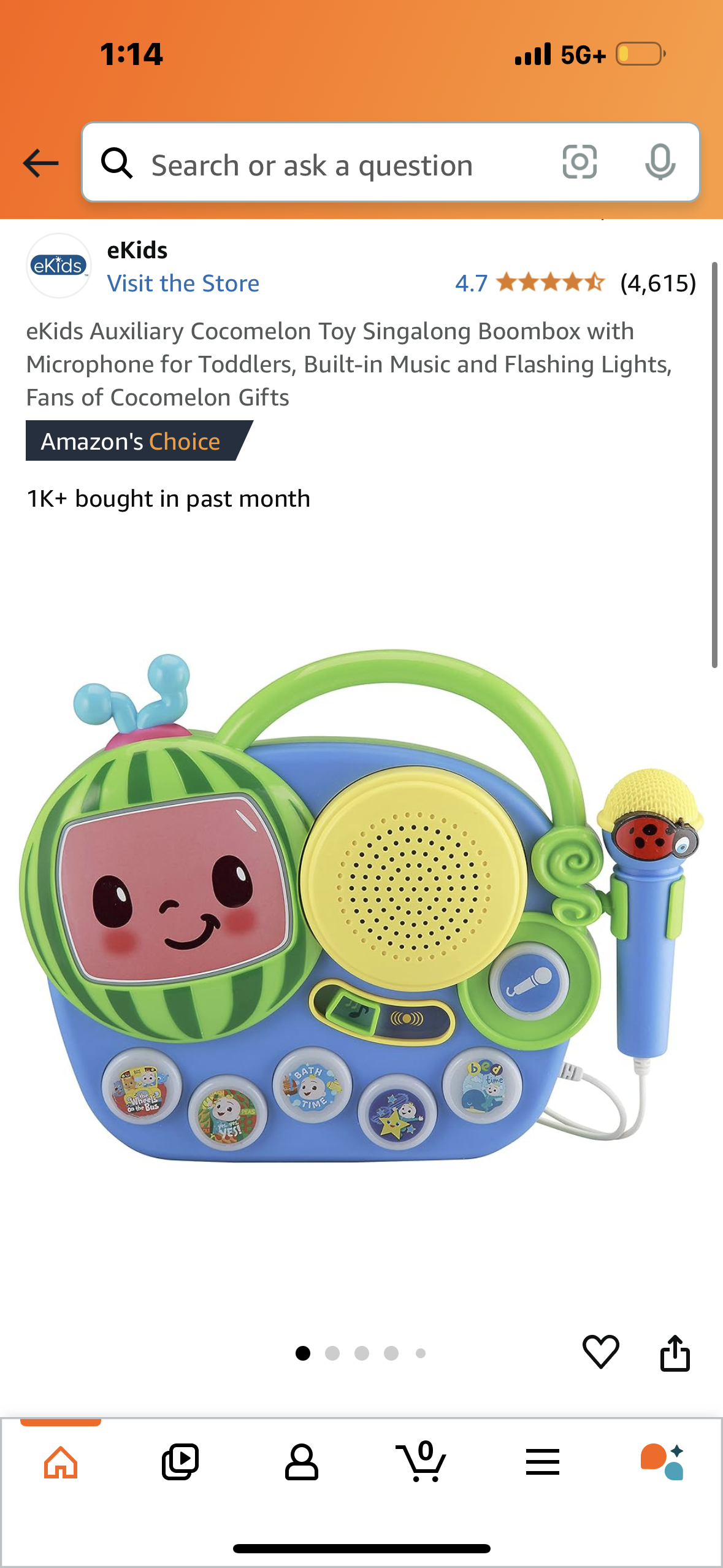 eKids Auxiliary Cocomelon Toy Singalong Boombox with Microphone for Toddlers, Built-in Music and Flashing Lights, Fans of Cocomelon Gifts