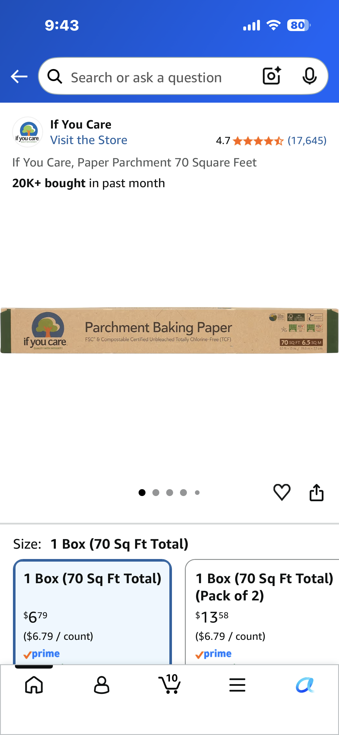 If You Care Parchment Baking Paper, Unbleached, 70 Sq Ft, 1 Ct