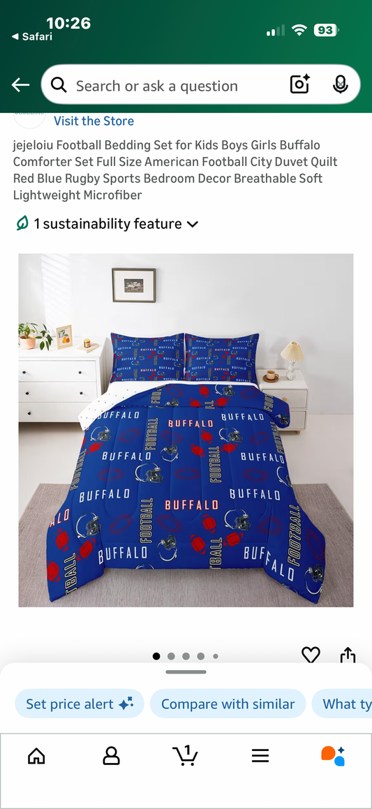 Football Bedding Set for Kids Boys Girls Buffalo Comforter Set Full Size American Football City Duvet Quilt Red Blue Rugby Sports Bedroom Decor Breathable Soft Lightweight Microfiber