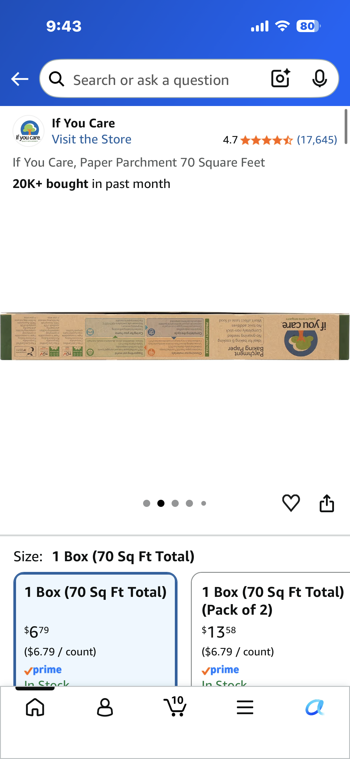 If You Care Parchment Baking Paper, Unbleached, 70 Sq Ft, 1 Ct
