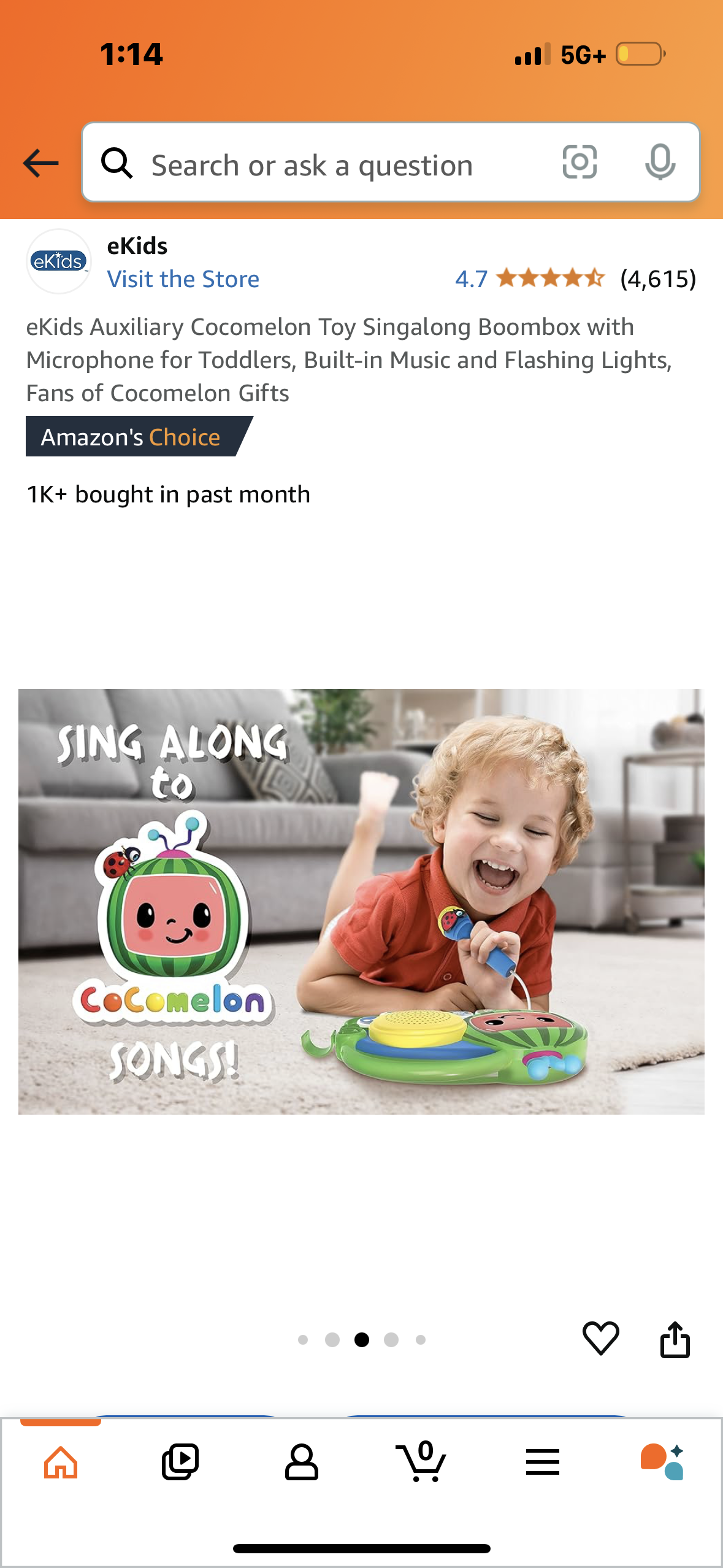 eKids Auxiliary Cocomelon Toy Singalong Boombox with Microphone for Toddlers, Built-in Music and Flashing Lights, Fans of Cocomelon Gifts
