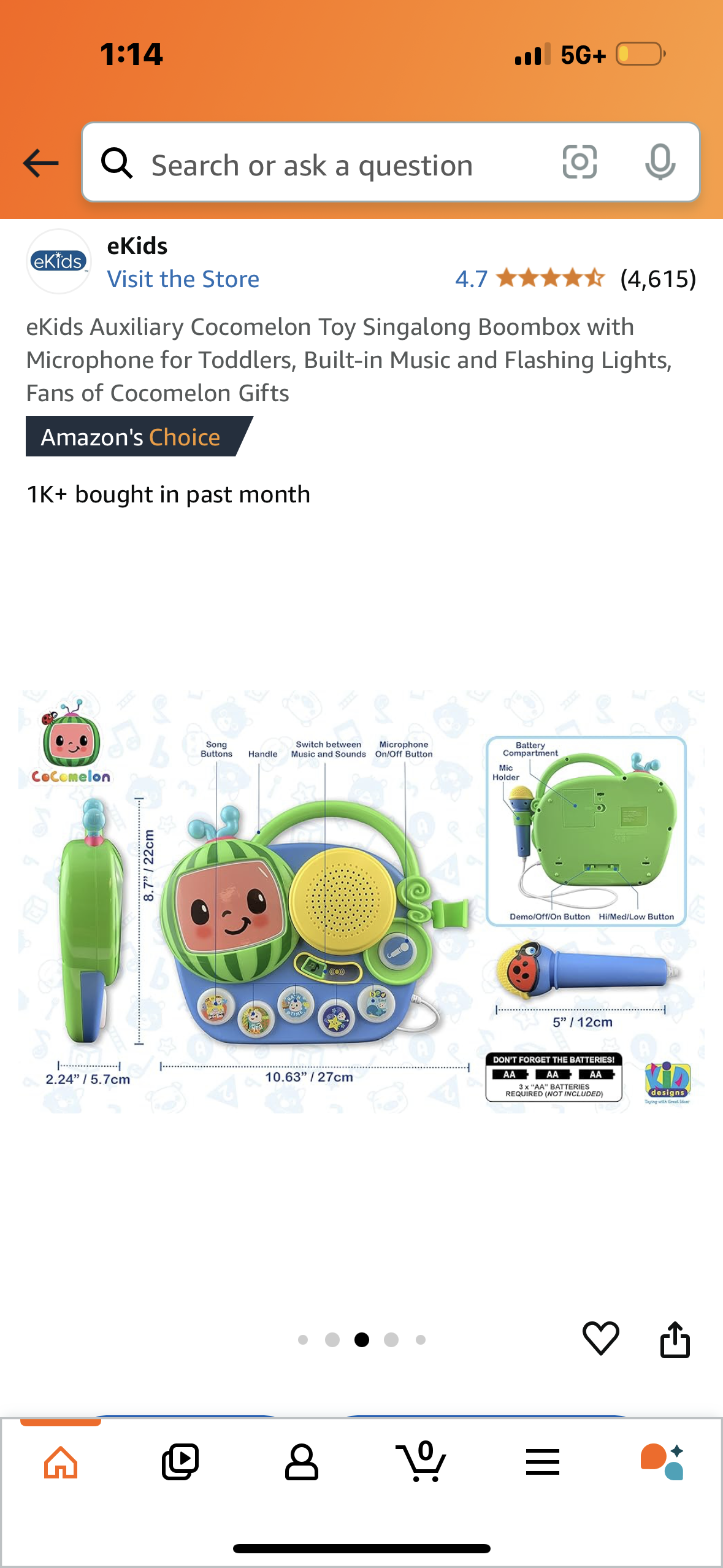 eKids Auxiliary Cocomelon Toy Singalong Boombox with Microphone for Toddlers, Built-in Music and Flashing Lights, Fans of Cocomelon Gifts
