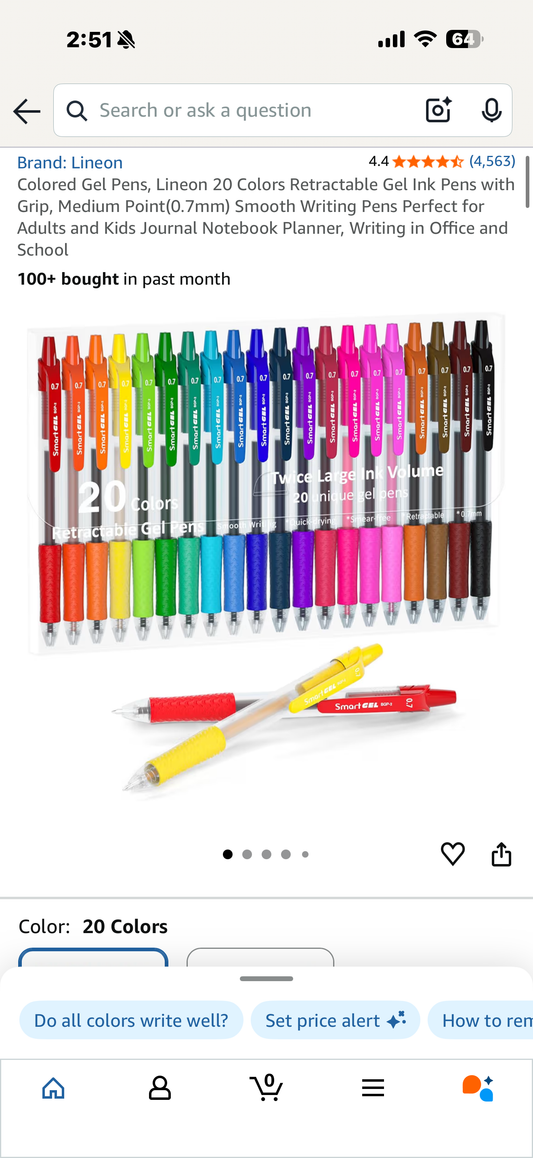 Colored Gel Pens, Lineon 20 Colors Retractable Gel Ink Pens with Grip, Medium Point(0.7mm) Smooth Writing Pens Perfect for Adults and Kids Journal Notebook Planner, Writing in Office and School