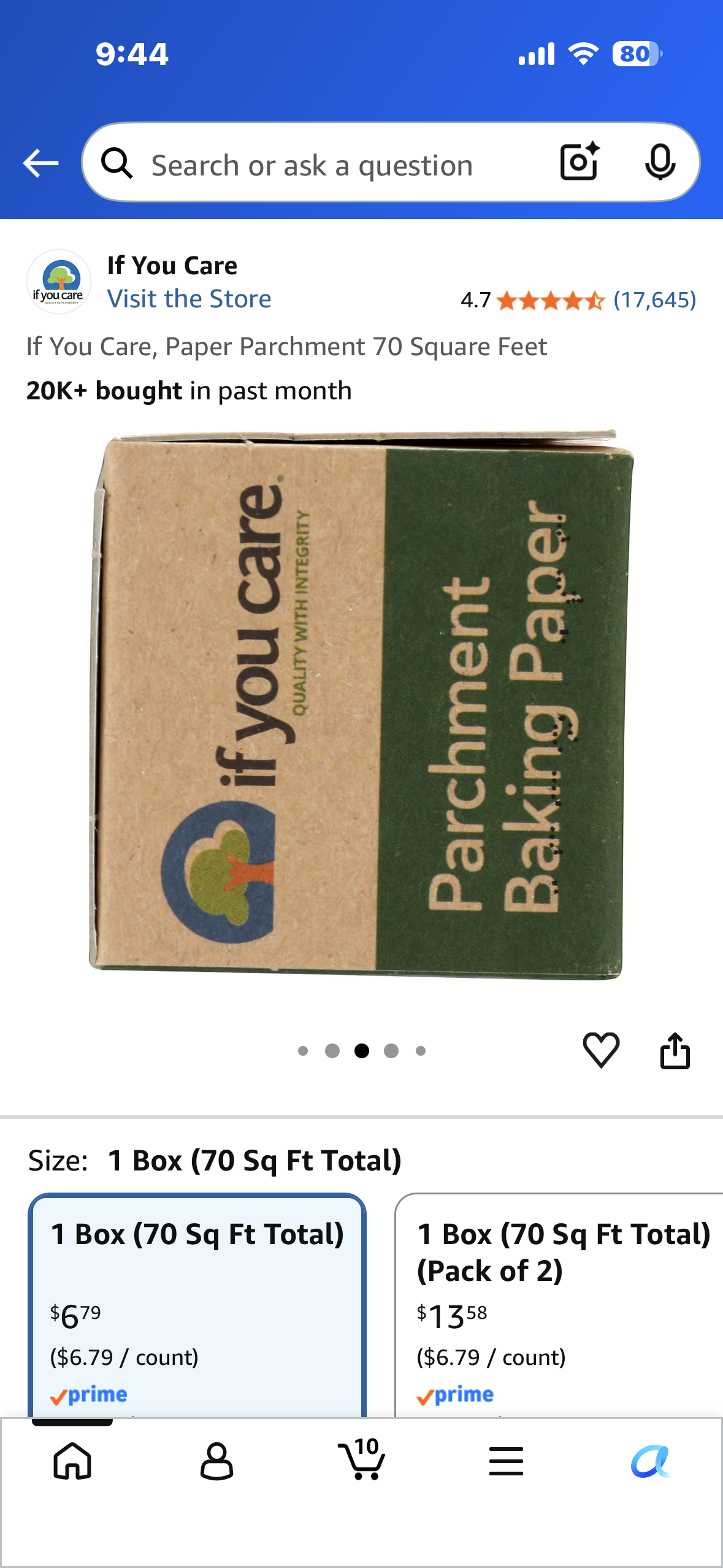 If You Care Parchment Baking Paper, Unbleached, 70 Sq Ft, 1 Ct