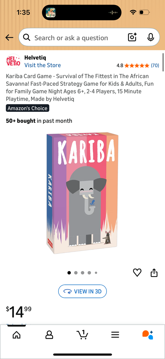 Kariba Card Game - Survival of The Fittest in The African Savanna! Fast-Paced Strategy Game for Kids & Adults, Fun for Family Game Night Ages 6+, 2-4 Players, 15 Minute Playtime, Made by Helvetiq