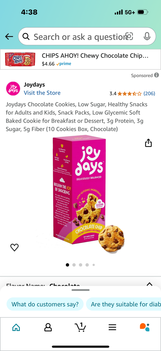 Joydays Chocolate Cookies, Low Sugar, Healthy Snacks for Adults and Kids, Snack Packs, Low Glycemic Soft Baked Cookie for Breakfast or Dessert, 3g Protein, 3g Sugar, 5g Fiber (10 Cookies Box, Chocolate