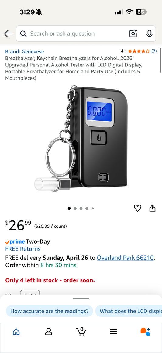 Breathalyzer, Keychain Breathalyzers for Alcohol, 2026 Upgraded Personal Alcohol Tester with LCD Digital Display, Portable Breathalyzer for Home and Party Use (Includes 5 Mouthpieces)