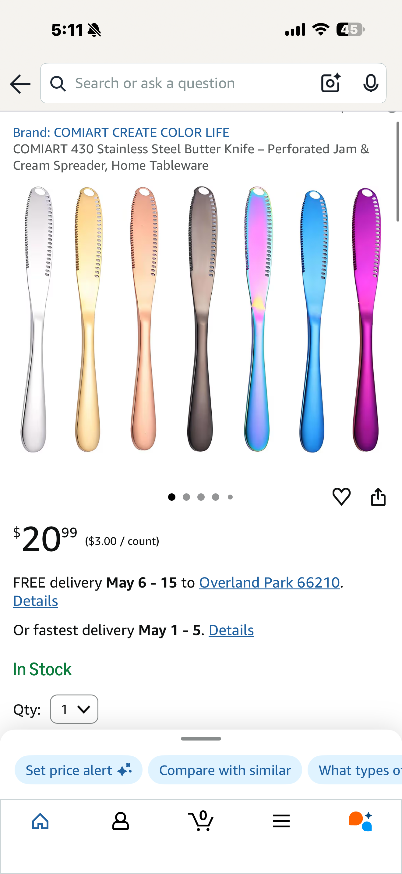 COMIART 430 Stainless Steel Butter Knife – Perforated Jam & Cream Spreader, Home Tableware