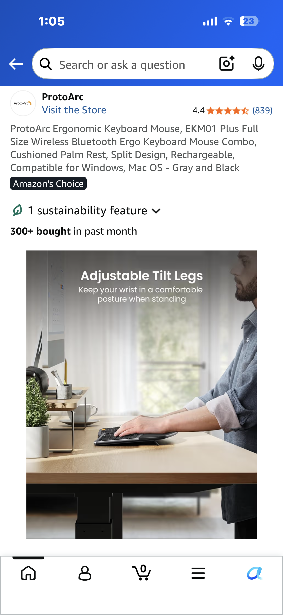 ProtoArc Ergonomic Keyboard Mouse, EKM01 Plus, Full Size Wireless Bluetooth Ergo Keyboard Mouse Combo, Cushioned Palm Rest, Split Design, Rechargeable