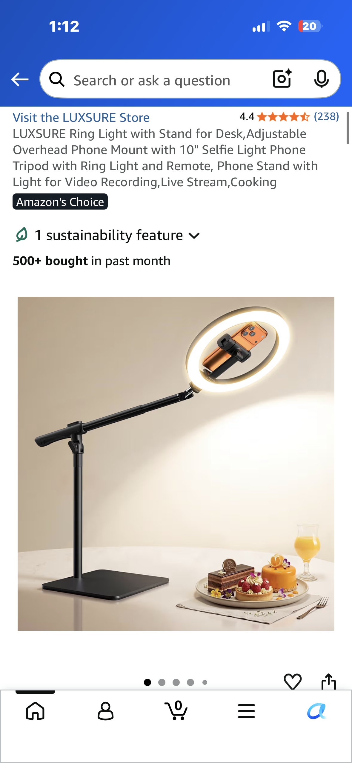 LUXSURE Ring Light with Stand, Adjustable Overhead Phone Mount with 10" Selfie Light, Phone Tripod, Ring Light and Remote, for Video Recording, Live Streaming’