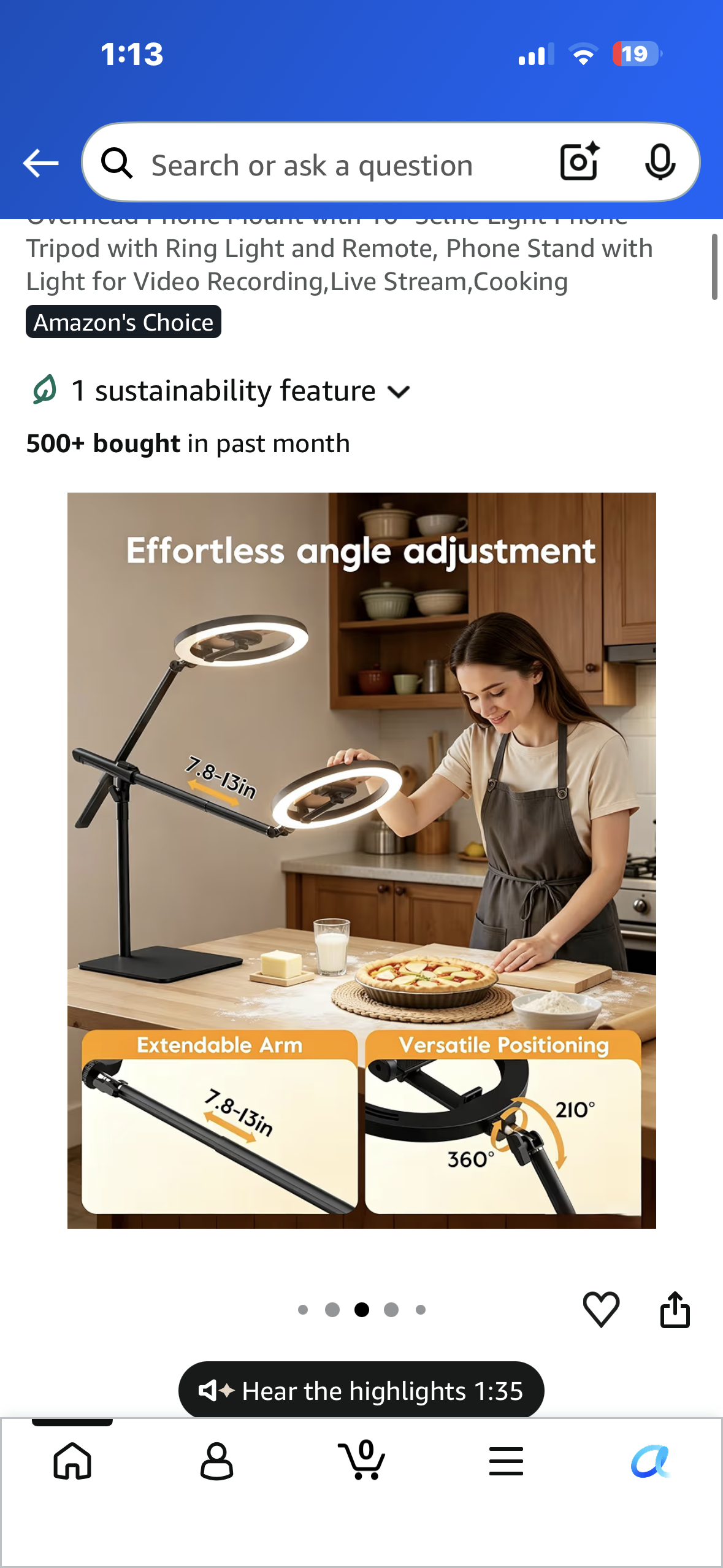 LUXSURE Ring Light with Stand, Adjustable Overhead Phone Mount with 10" Selfie Light, Phone Tripod, Ring Light and Remote, for Video Recording, Live Streaming’