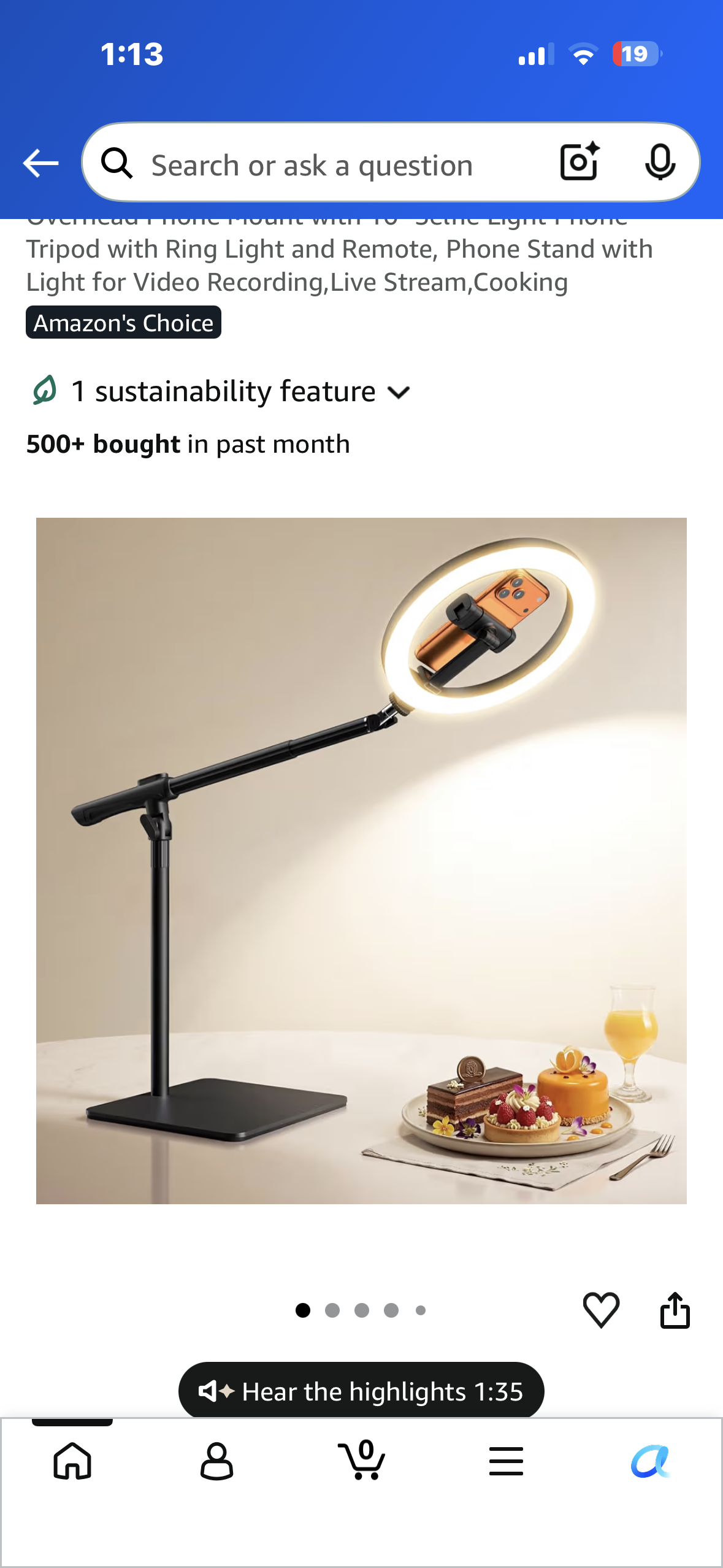LUXSURE Ring Light with Stand, Adjustable Overhead Phone Mount with 10" Selfie Light, Phone Tripod, Ring Light and Remote, for Video Recording, Live Streaming’