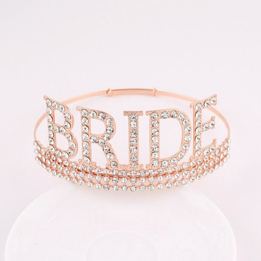 Ondder Rose Gold Bride Crown Tiare Shiny Crown for Bride to be Sparkly Bride Crowns and Tiaras for Bridal Shower Bachelorette Party Decorations Bachelorette Party Gifts Supplies Favors for Women