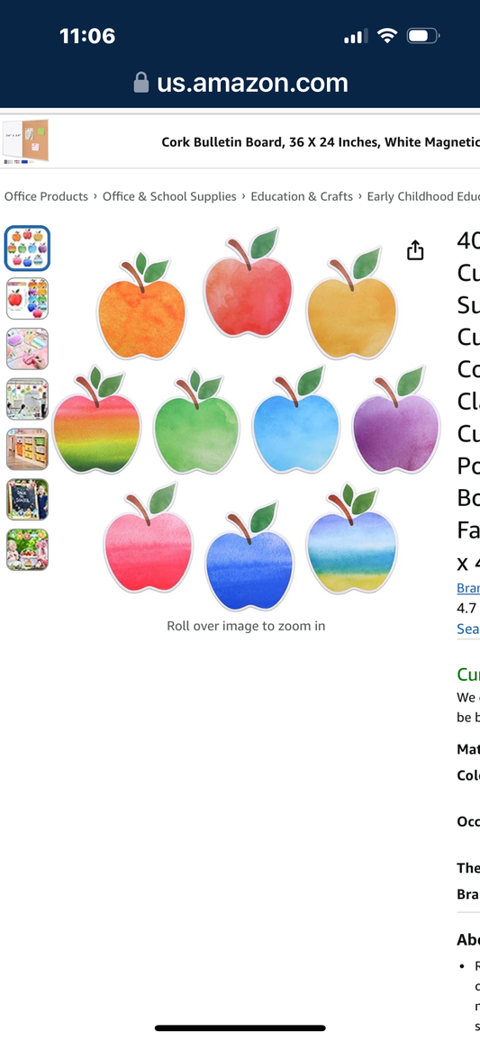 40 Pieces Watercolor Cut-Outs Summertime Apples Cutouts Versatile Colorful Fruit Classroom Decoration Cutouts with Glue Point Dots for Bulletin Board School Summer Fall Theme Party, 5.9 x 4.8 Inches
