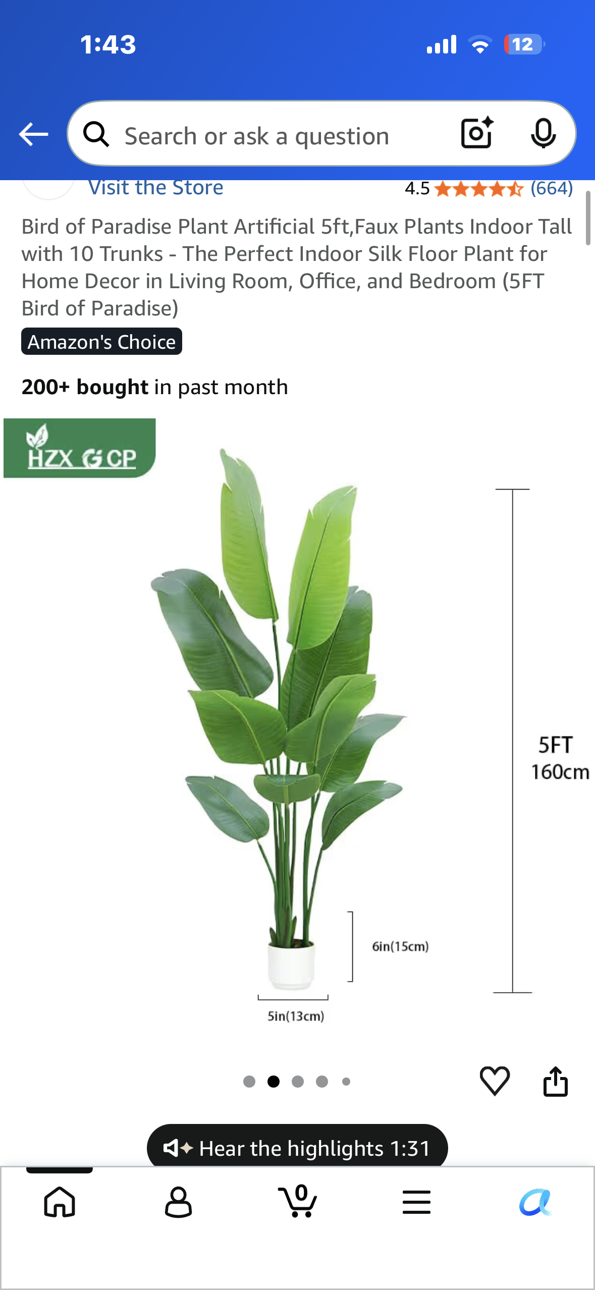 5’ Bird of Paradise Artificial Plant, Faux Indoor Plant with 10 Trunks - The Perfect Indoor Silk Floor Plant for Home Decor, 5FT Bird of Paradise)