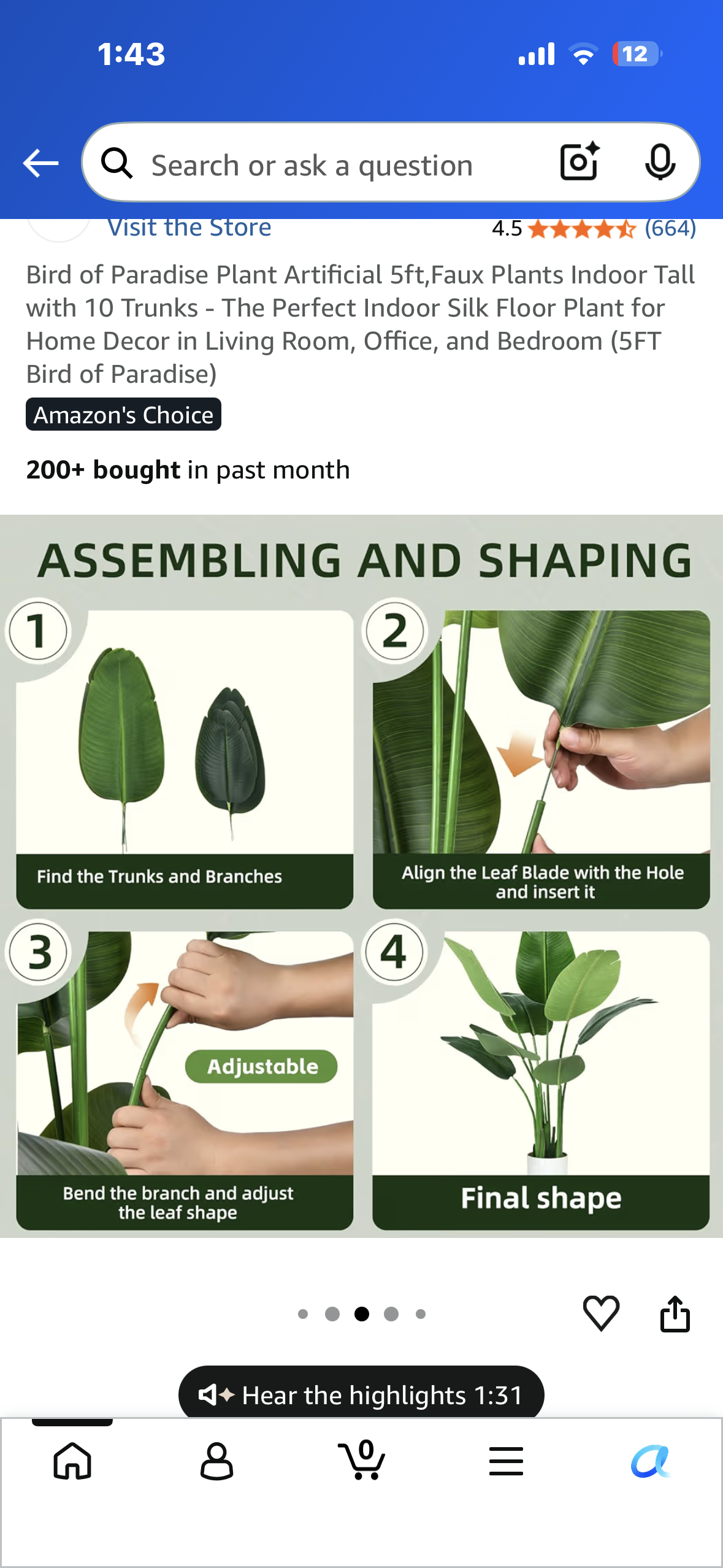5’ Bird of Paradise Artificial Plant, Faux Indoor Plant with 10 Trunks - The Perfect Indoor Silk Floor Plant for Home Decor, 5FT Bird of Paradise)