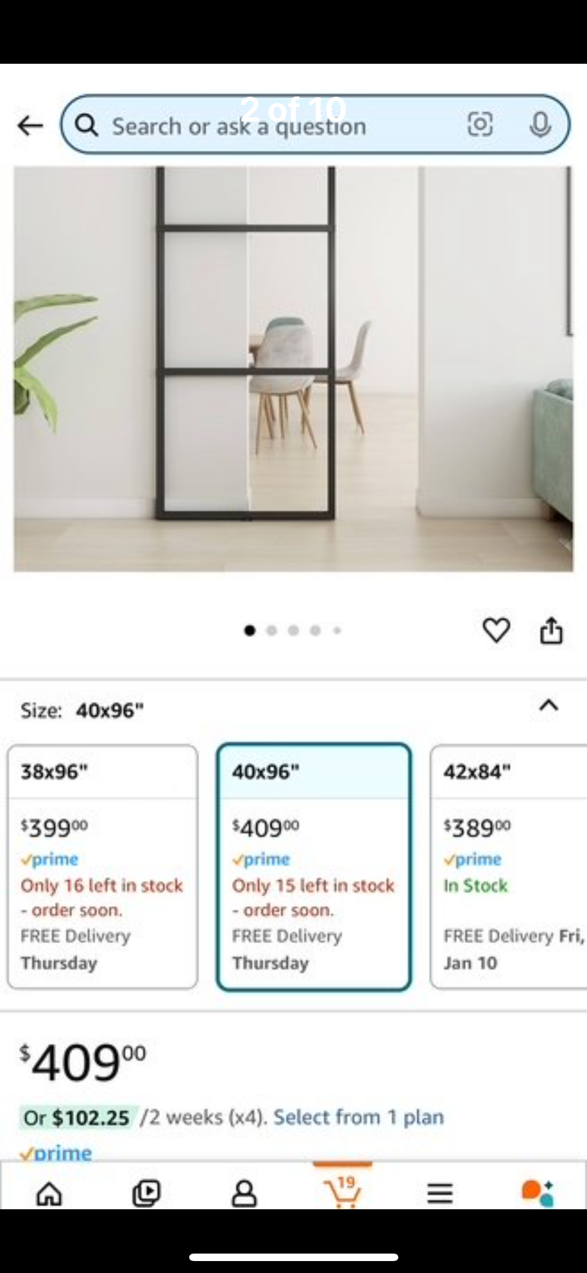 New - JUBEST 40”x 96” Glass Barn Door, Clear Tempered Glass, Carbon Steel Pre Drilled Frame, Sliding Barn Door Panel with 7’ Hardware Kit, Easy to Install (L543)