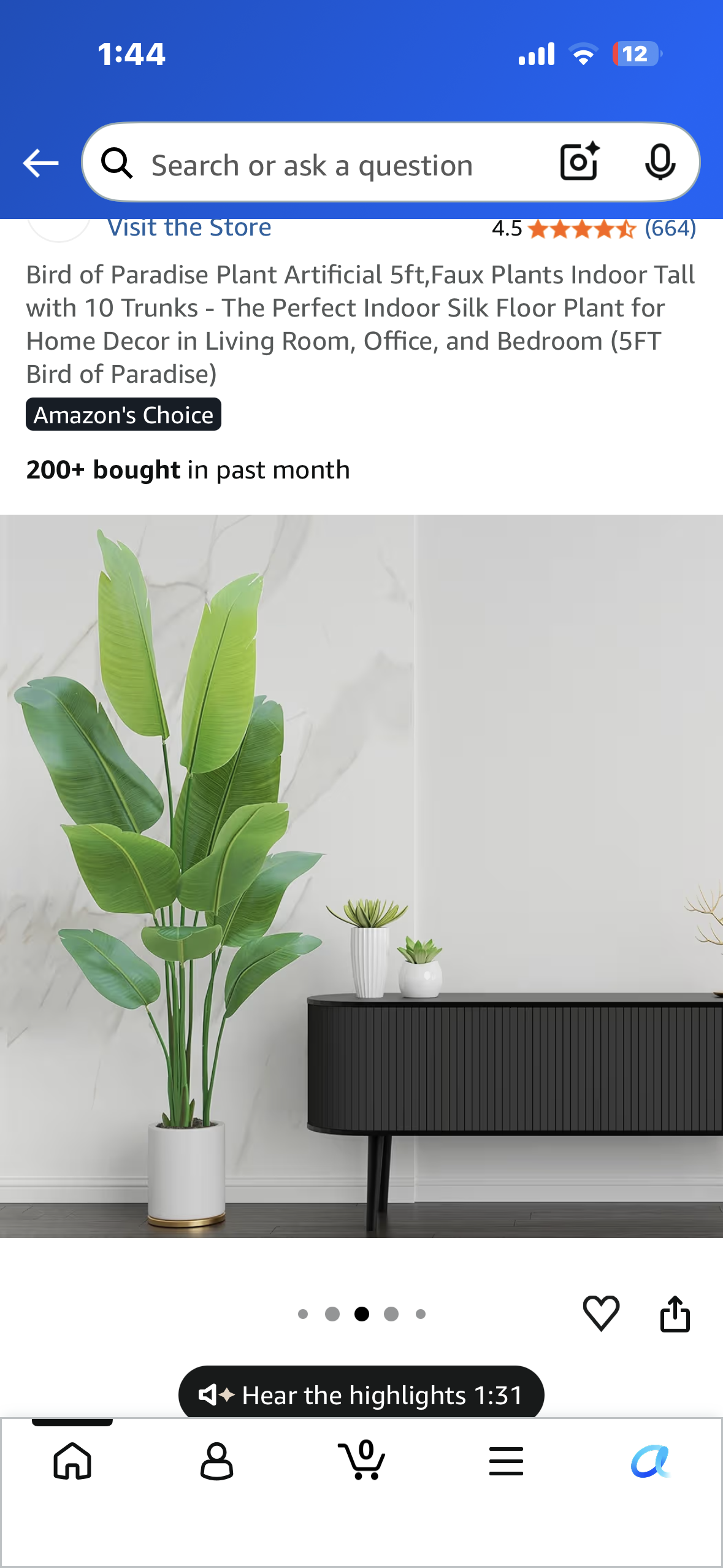 5’ Bird of Paradise Artificial Plant, Faux Indoor Plant with 10 Trunks - The Perfect Indoor Silk Floor Plant for Home Decor, 5FT Bird of Paradise)