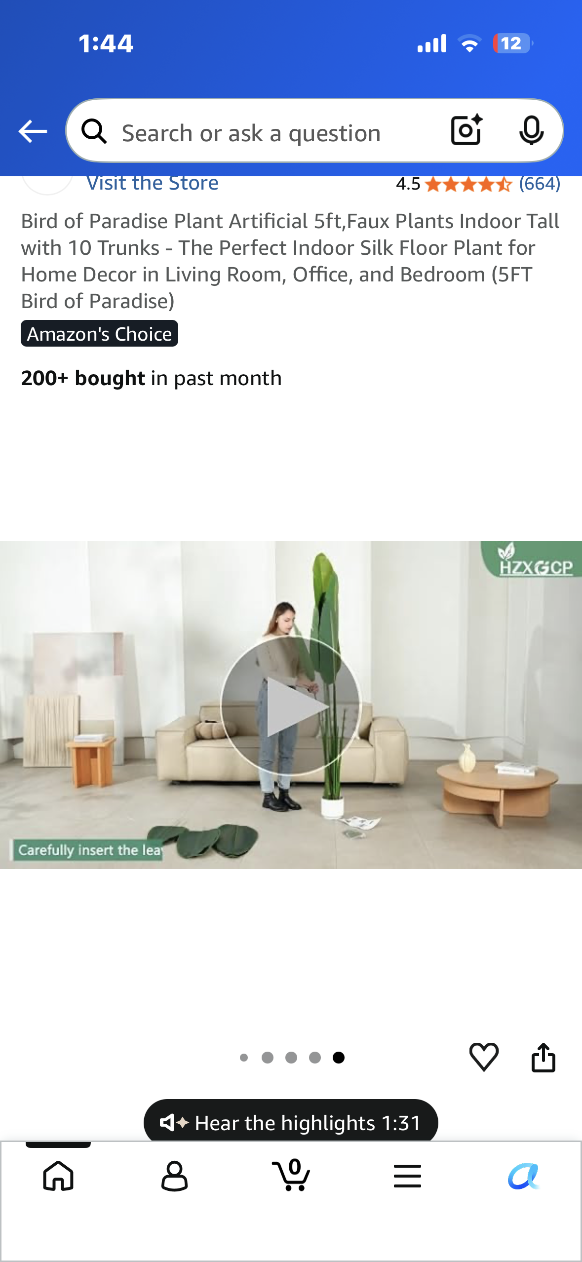 5’ Bird of Paradise Artificial Plant, Faux Indoor Plant with 10 Trunks - The Perfect Indoor Silk Floor Plant for Home Decor, 5FT Bird of Paradise)
