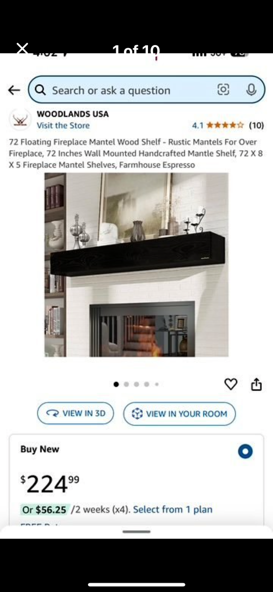 New - 72” Floating Fireplace Mantel Wood Shelf - Rustic Mantel For Over Fireplace, Espresso (L541)